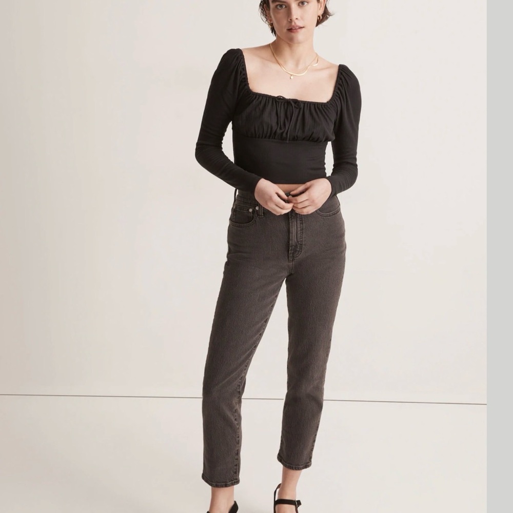 Madewell Black Ribbed Square-Neck Long-Sleeve Top